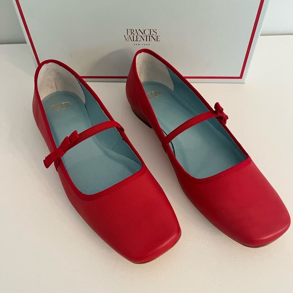 Frances Valentine Jude Soft Calf Leather Red Flat Maryjanes with Bow
